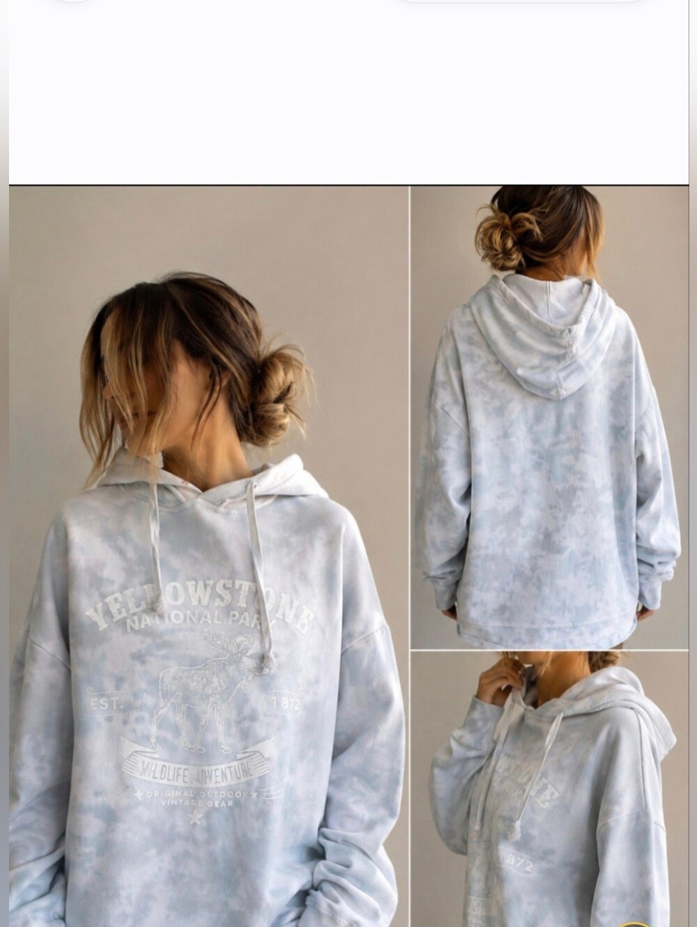 Yellowstone Graphic Tie-Dye Hoodie Sweatshirt - Light Gray/Blue